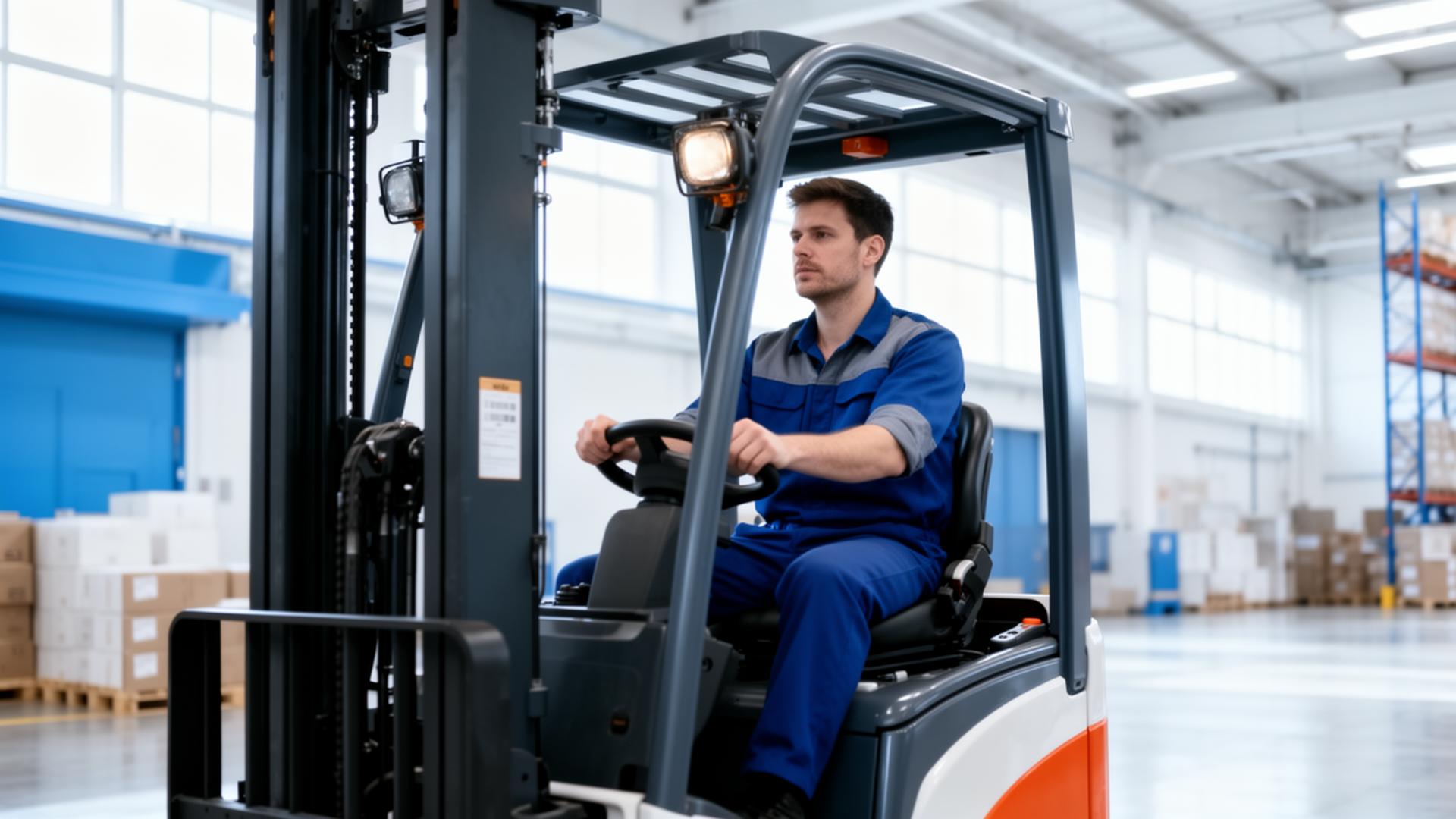 Heftruckchauffeur in modern distributiecentrum